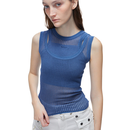 KVKV FOST胶囊系列 Navy Blue Camis 镂空坑条天丝毛织背心