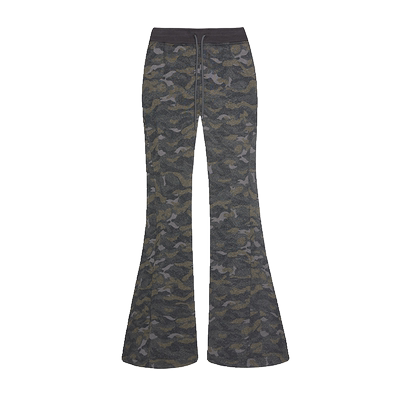 KVKV做旧迷彩抽绳卫裤 美式复古辣妹修身显瘦磨毛低腰微喇休闲裤