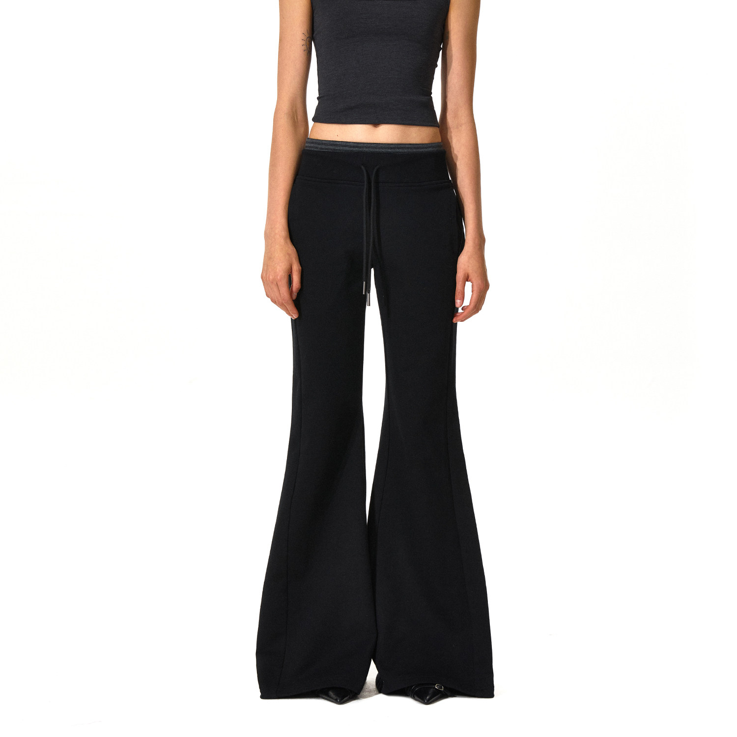 KVKV条纹腰头刺绣拼接双腰头卫裤休闲裤