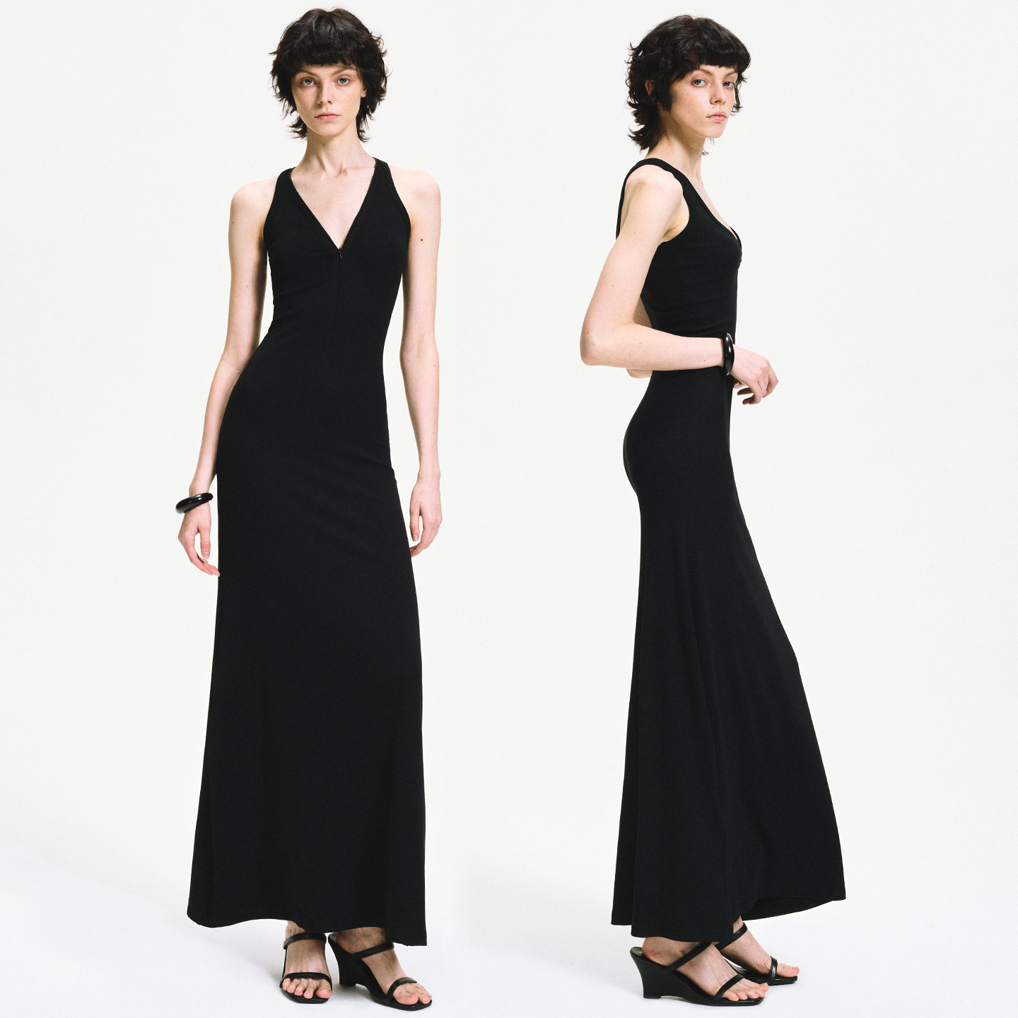 KVKVV领可调节拉链坑条螺纹修身运动长裙