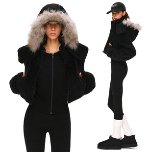 KVKV 真貉毛领可拆卸收腰两件套夹克外套 秋冬羊羔毛立领大帽衫