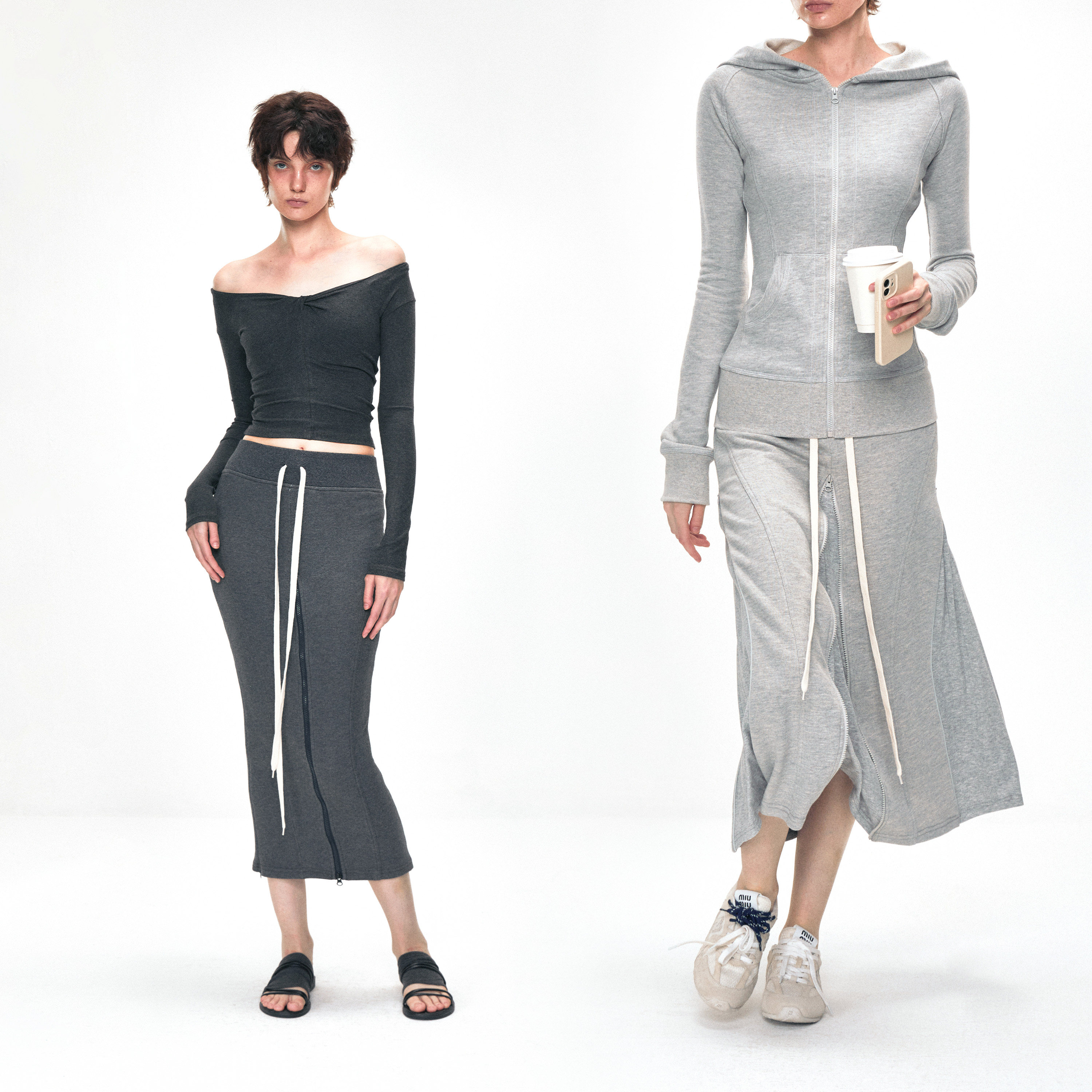 KVKV「拉链可变鱼尾结构」复古A字垂坠感抽绳运动修身包臀半身裙,女装/女士精品,半身裙,淘宝优惠券,粉丝福利购,淘宝优惠卷