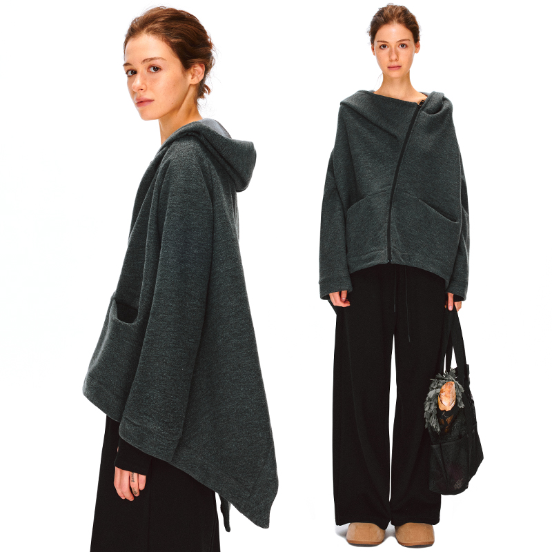 KVKV 斗篷立领斜襟肌理感大廓形宽松外套