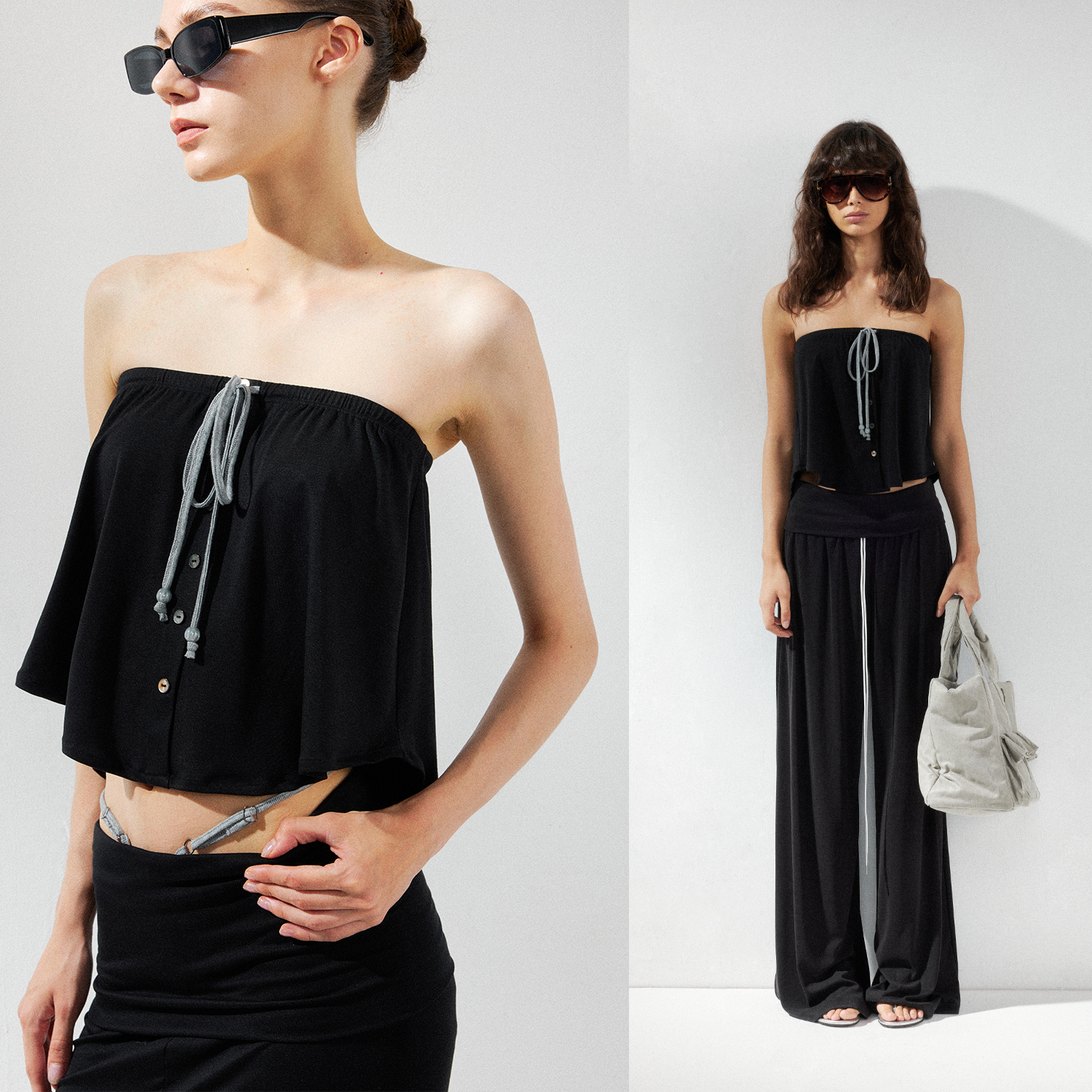 KVKV 两穿抽绳抹胸短款上衣