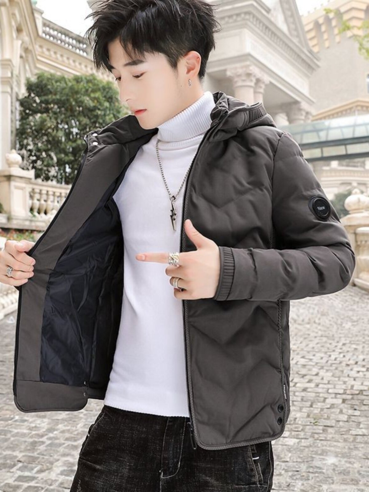 탈부착 후드 달린 남성용 면 코트 뉴 숏 스타일 한국 스타일 트렌디하고 멋스러운 면 코트 겨울 코트 트렌디하고 멋져요