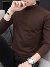 Меховая одежда 冬季莫代尔半高领男士长袖t恤薄款凉爽中领打底衫男装保暖秋衣12