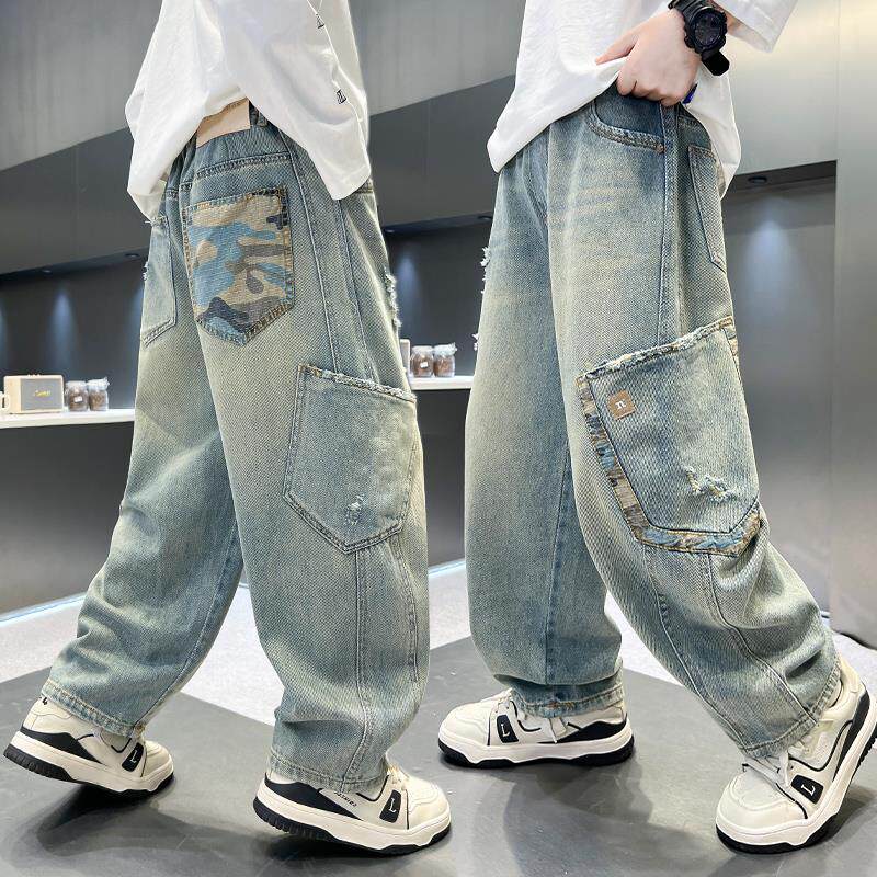 男童春秋牛仔裤2025新款儿童裤子大童男孩直筒工装裤长裤夏季薄款