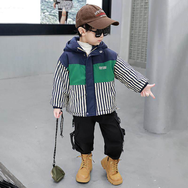 男童拼色外套冬装加绒儿童加厚夹克潮洋派秋冬炸街帅气外穿派克服