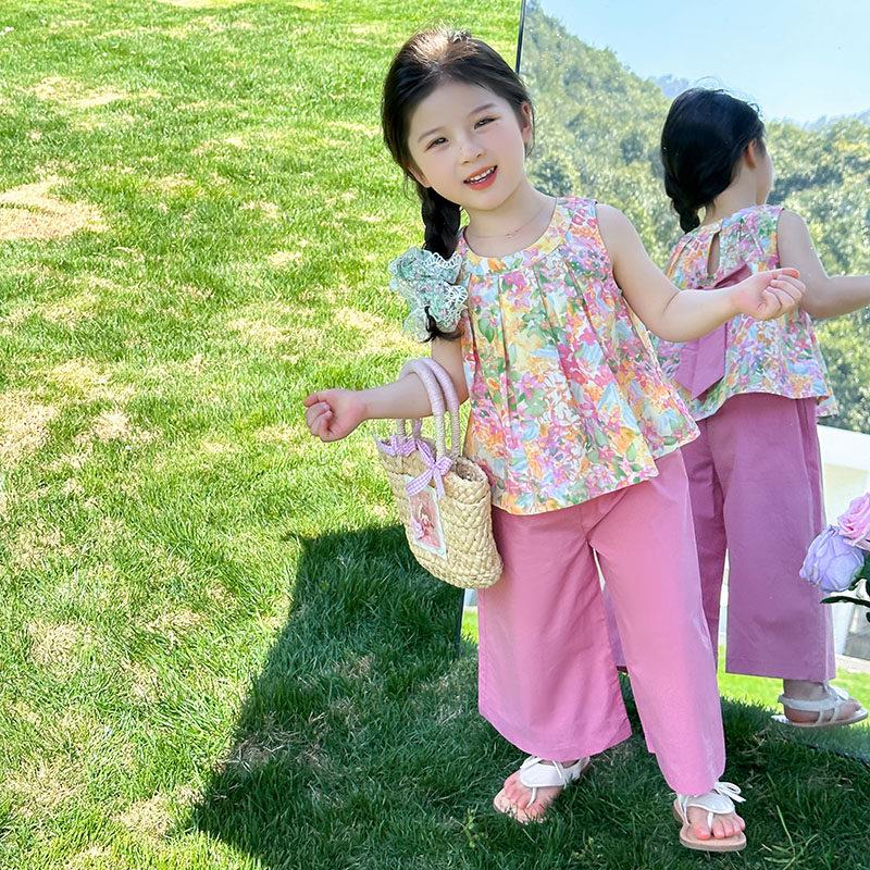 女小童韩版碎花套装夏季女宝宝洋派无袖夏装小女孩阔腿裤两件套潮