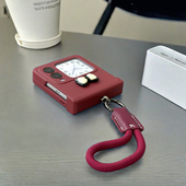 复古挂绳链条折叠屏华为nova 新款 酒红色适用novaflips手机壳可爱蝴蝶结少女时尚 flip全包铰链中转轴一体防摔