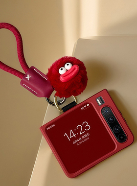 适用华为purax手机壳时尚酒红色高级复古风可爱蝴蝶结创意丑萌purax艺术定制版折叠屏手拎指环挂绳链条防摔套