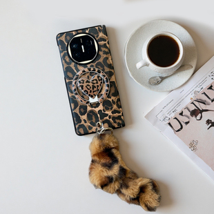 豹纹适用华为matex7手机壳全包中轴荣耀Magicv5可爱X5毛绒vivoxfold5高级zfold7磁吸支架OPPOFindN5防摔x6套