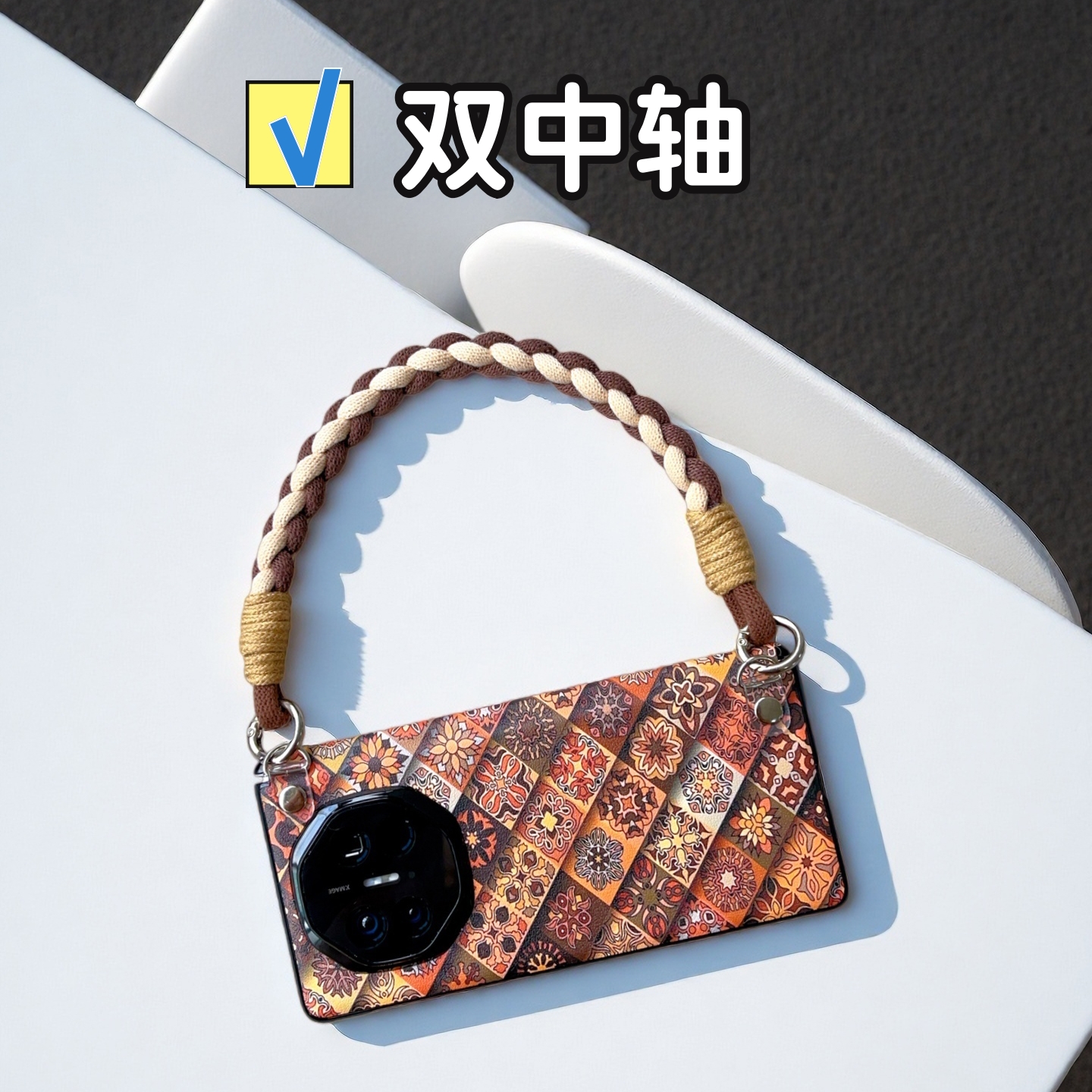 民族风适用华为matex7手机壳双中轴x6典藏版高级x5女vivoxfold5全包铰链三星zfold7斜挎挂绳荣耀MagicV5防摔