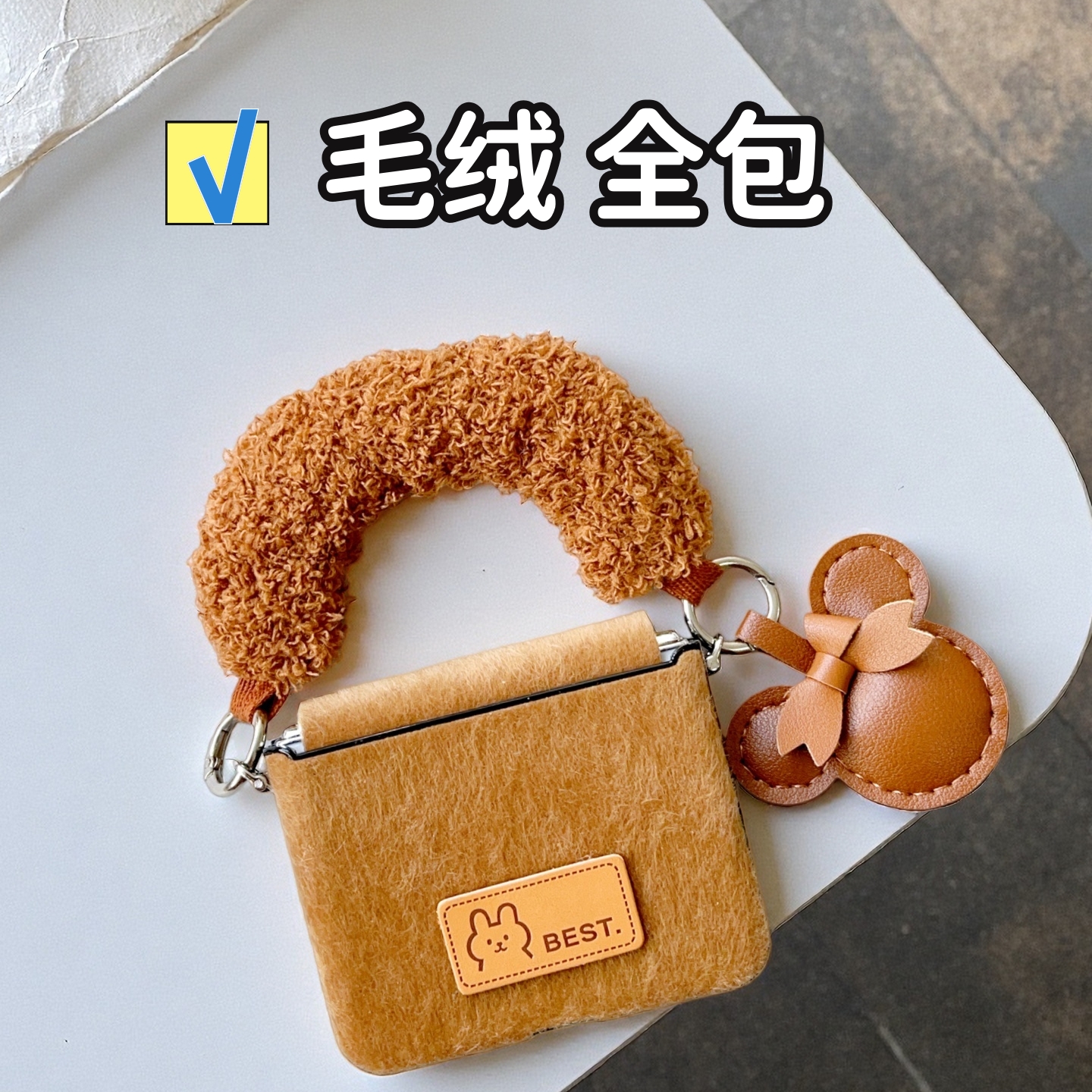 秋冬适用华为purax手机壳可爱毛绒荣耀Magicvfip2全包中轴三星zflip7挂绳小米mixflip2防摔pocket2新款毛毛壳