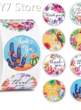 100-500pcs 8 Style Floral Thank You Stickers 1inch Round Ani