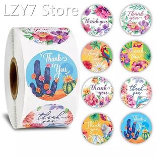 100-500pcs 8 Style Floral Thank You Stickers 1inch Round Ani