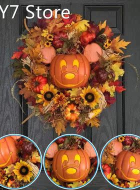 Fall Pumpkin Wreath for Front Door with Pumpkins Artificial