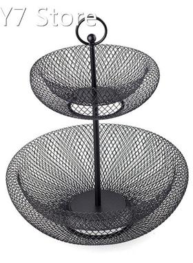 2 Tier Fruit Basket Bowl Storage Metal Cast Iron Counter Han