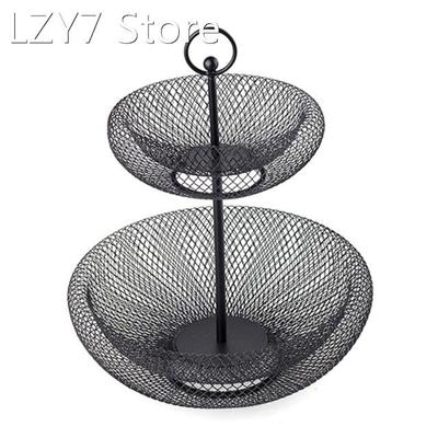 2 Tier Fruit Basket Bowl Storage Metal Cast Iron Counter Han