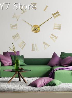 DIY 3D Wall Clock Roman Numerals Large Size Mirrors Clock Lu