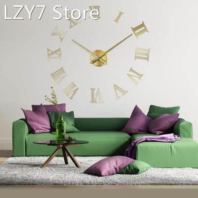 DIY 3D Wall Clock Roman Numerals Large Size Mirrors Clock Lu