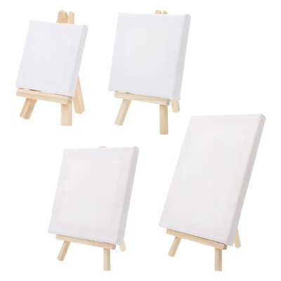Mini Canvas And Natural Wood Easel Set For Art Painting Draw