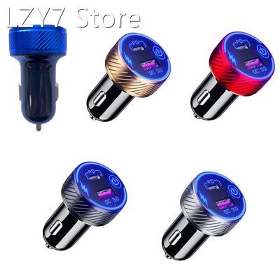 12V QC3.0 USB+Type C PD Fast Car Phone Charger with Blue LED