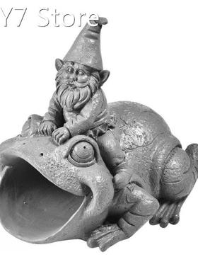 Cute Playful Gnome Dwarf With Frog Gutter Downspout Extensio