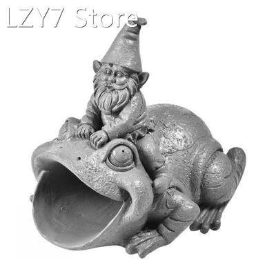 Cute Playful Gnome Dwarf With Frog Gutter Downspout Extensio