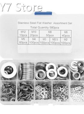 304 Stainless Steel Flat Washer Set 580 Pieces, 9 Sizes-M2 M