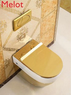 Golden Artistic Wall Hang Toilet Closestool WC Pan P Trap