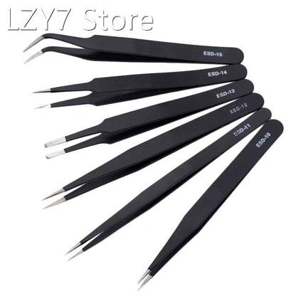 1/6 PCS Anti-static ESD Stainless Steel Tweezers Maintenance