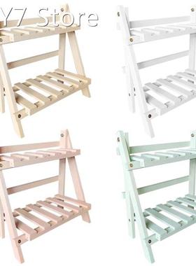 2 Tier Wood Storage Shelf Desktop Wooden Rack Plant Pot Flow
