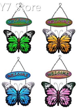 2022 New Wrought Iron Butterfly Welcome Sign Hanging Ornamen