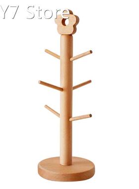 R9UC 6Hooks Mug Holder Tree Wood Cup Rack Stand Glass Teacup