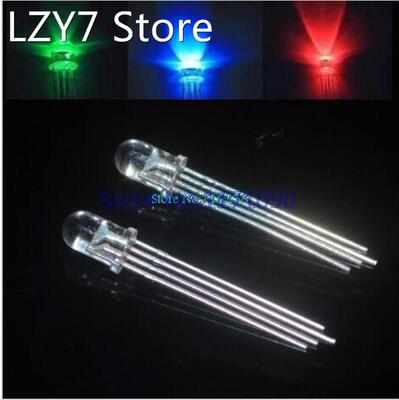 100pcs/lot 5mm RGB LED Common Cathode 4 Pins Tri-Color Emitt