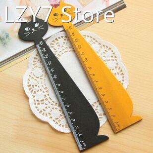 1PC 15cm Lovely Cat Shape Ruler Cute Wood Animal Straight Ru