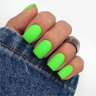 Green Press DIY Matte Arti Nails Fluorescent False 24Pcs