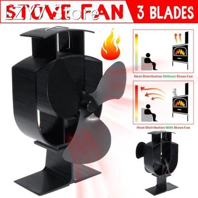 Black Fireplace Fan 3 Blade Heat Powered Stove Fan Log Wood