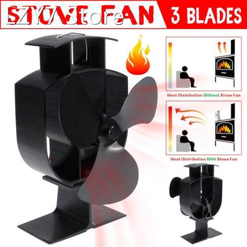 Black Fireplace Fan 3 Blade Heat Powered Stove Fan Log Wood