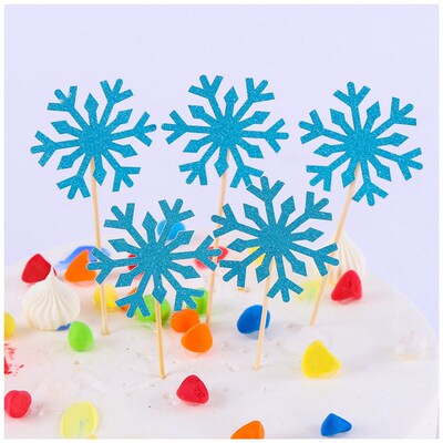 10pcs Frozen Party Christmas Artificial Snowflakes Cake Flag