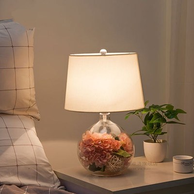 Nordic Modern Glass Table Lamp Flowers Decorate Bedside Nigh