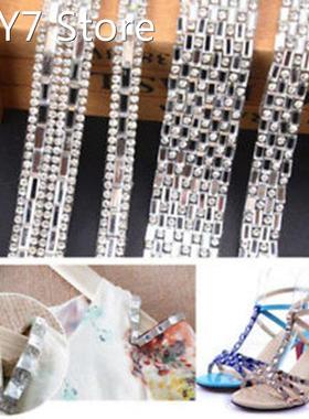 Silver Rhinestone Ribbon Beaded Iron On Applique Trim Rhines