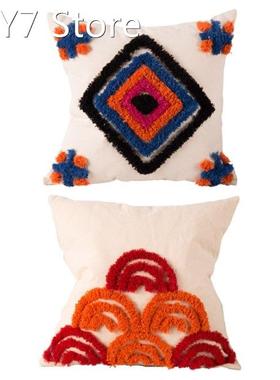 Tufted Embroidery Throw Pillow Case Boho Morocan Woven Textu