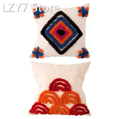 Tufted Embroidery Throw Pillow Case Boho Morocan Woven Textu