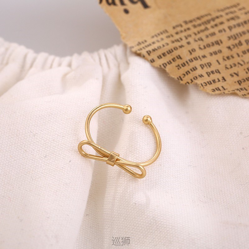 Korean aesthetic alloy bow opening adjustable ring simple pe