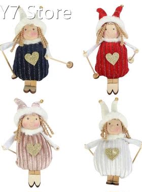 4 Pcs Sleigh Skiing Girl Christmas Plush Doll Hanging Pendan