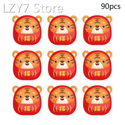 90pcs Chinese New Year Stickers Cartoon Tiger Lucky Characte