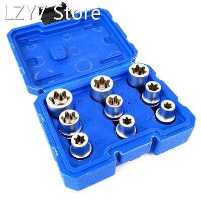 9Pcs E-Socket 1/2 Torx Star Bits Chromium-vanadium Steel Fe
