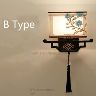 Traditional Chinese Vintage Bedside Lamp Embroidery Fabric L